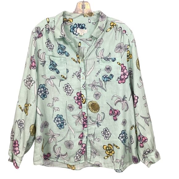Charter Club Linen Luxury Tunic Size XL Long Sleeve Button Up Floral Beachy - Picture 1 of 16